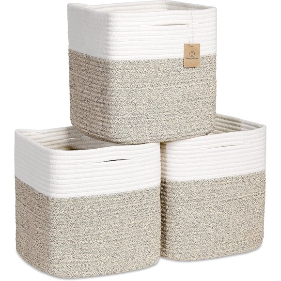NaturalCozy Storage Cubes 11 Inch Cotton Rope Woven Baskets