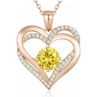 Heshpaws - Collar Love Pendant Doble Corazón Con Zirconia Y Piedra De Nacimiento Plata