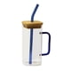 thumbnail image 2 of Vasos transparentes de borosilicato espesado para beber, regalos de cumpleaños con pajita, taza de café de 400 ml fácil de limpiar con tapa, vaso de vidrio para té, leche y jugo. Azul, 2 of 5
