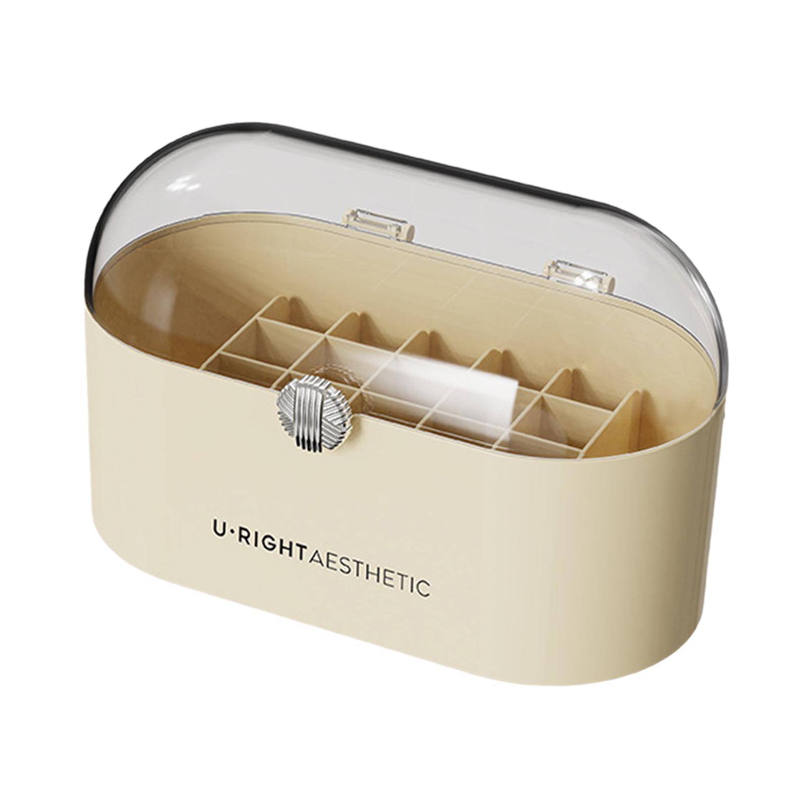 Magideal - Organizador De Almacenamiento De Maquillaje, Estuche Organizador De Cosméticos, Organizador De Escritorio, Papelería, 20 Ranuras Con Cubierta A Prueba Beige