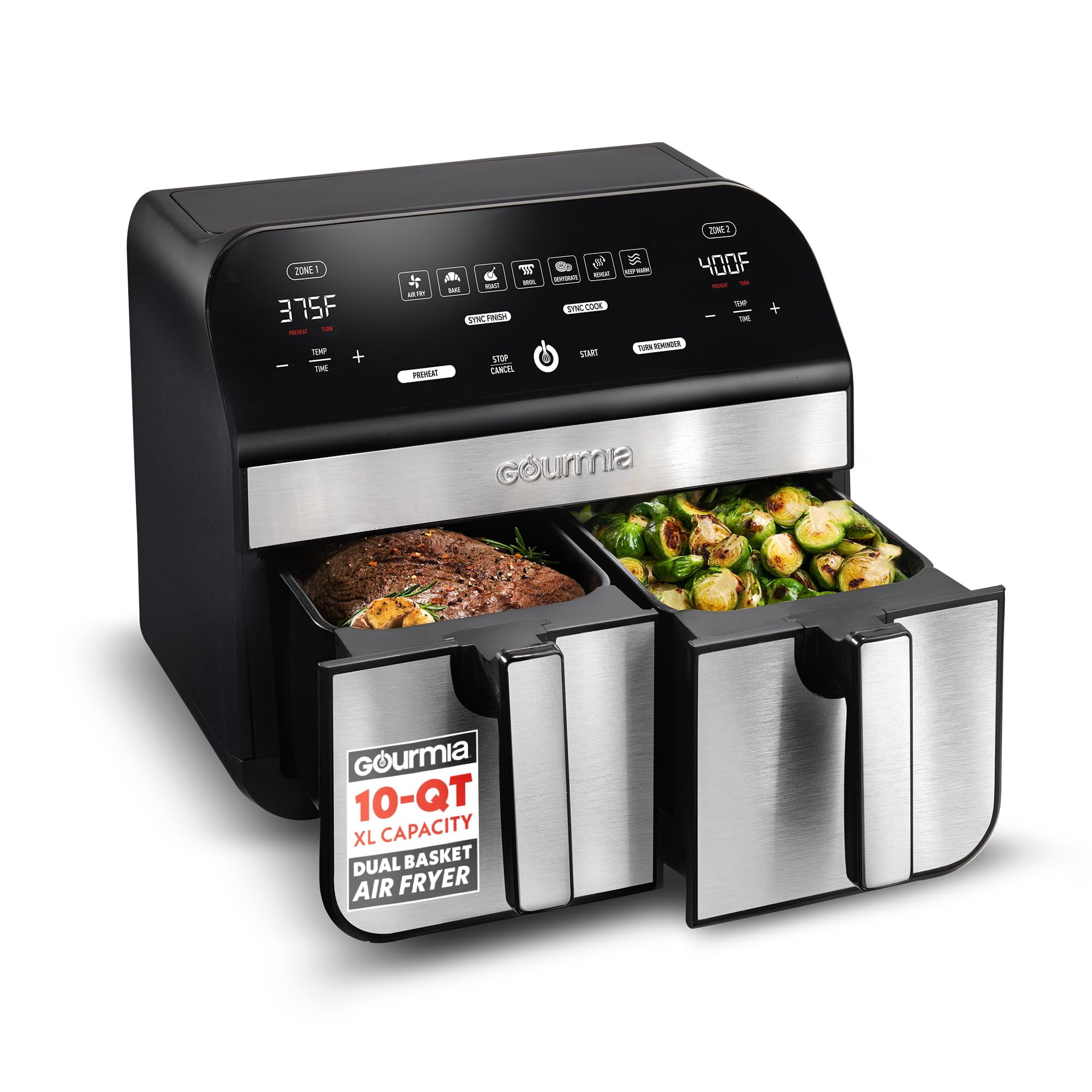 Freidora Gourmia, Doble Cesta, 10 Litros, 1600 W, Fryforce 360°, Negra