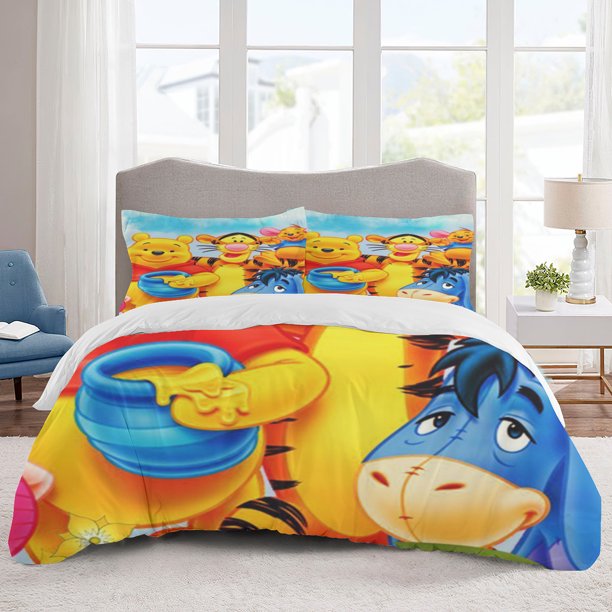 Pooh Bear Bedding Sets Cartoon Duvet Cover Lightweight 3 Piece Bet Sets for Kids Boys Girls