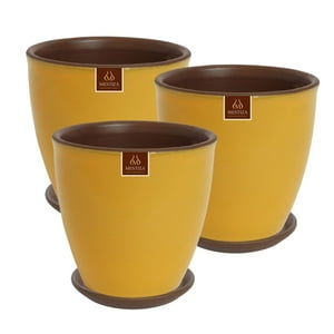 Pottery - Set De 3 Maceta Zafiro 24Cm Mostaza Dijon Y Sus Platos