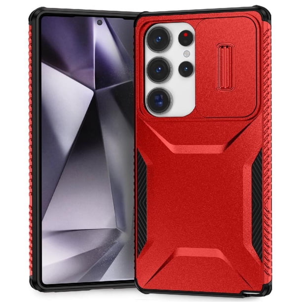 Funda Resistente para Samsung Galaxy S25 Ultra con Tapa Deslizante y Protección Militar Rojo