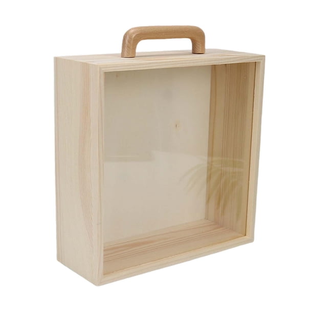 Caja de madera con asa Cajas de regalo de madera para regalos con tapa Caja de recuerdo portátil sin pintar Joyero para decoración del hogar , Tapa acrílica grande