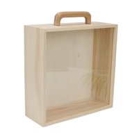 Magideal - Caja De Madera Con Asa Cajas De Regalo De Madera Para Regalos Con Tapa Caja De Recuerdo Portátil Sin Pintar Joyero Para Decoración Del Hogar , Tapa Acrílica Grande