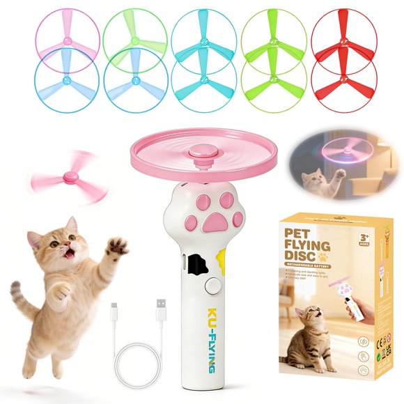 Juguete interactivo para gato Orebog: lanzador recargable de discos (10 discos)