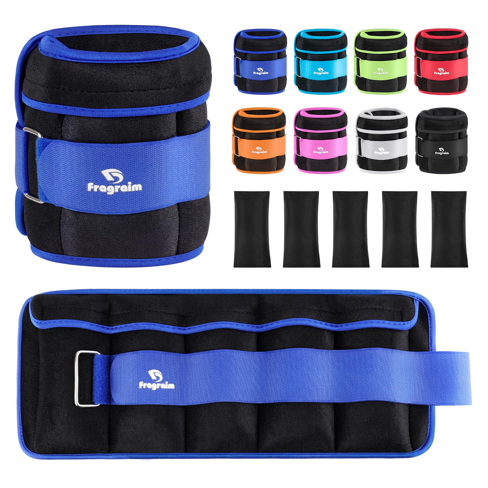 Par De Pesas Para Tobillo Fragraim Ajustables De 0,5 A 2,5 Kg, Color Azul, 5 Kg