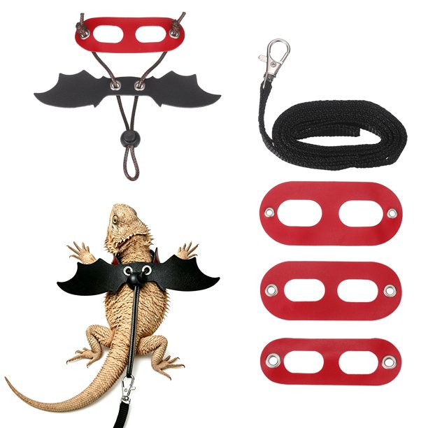 Arnés de Correa para Lagarto Dragón Barbudo Uxcell, Arnés de Correa de Lagarto con Alas de Dinosaurio Ajustable de Cuero Suave (S/M/L, 3 Piezas, Rojo), para Lagarto Dragón Barbudo Reptil Ardilla Rata