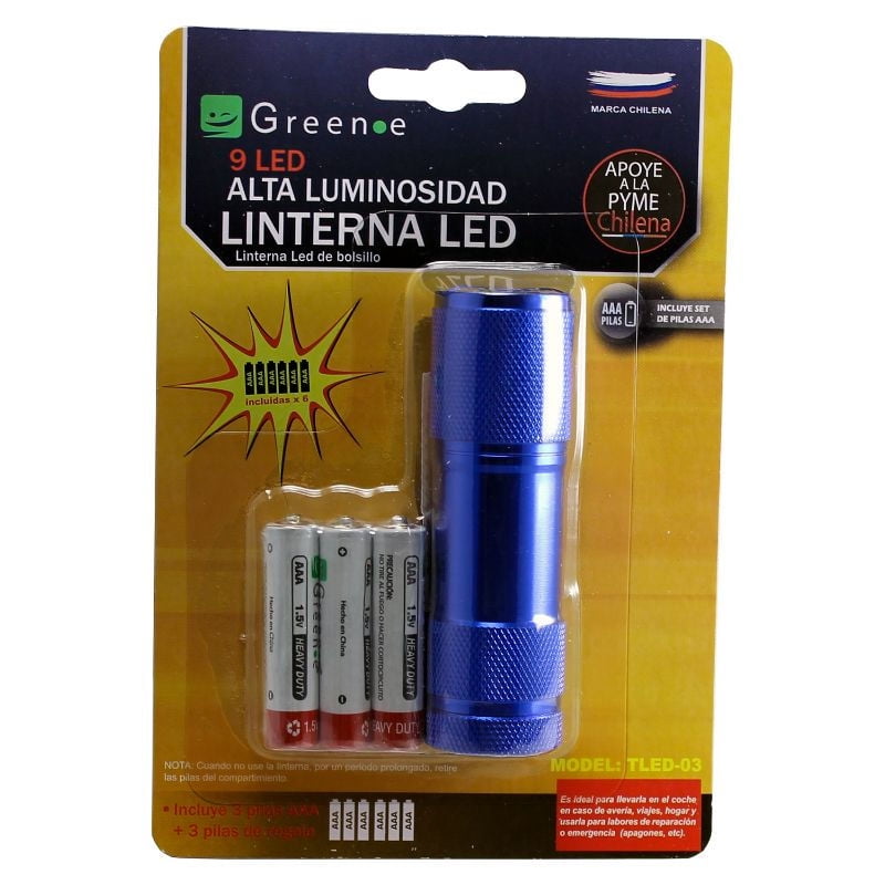 Green-E - Linterna 9 Led De Aluminio.
