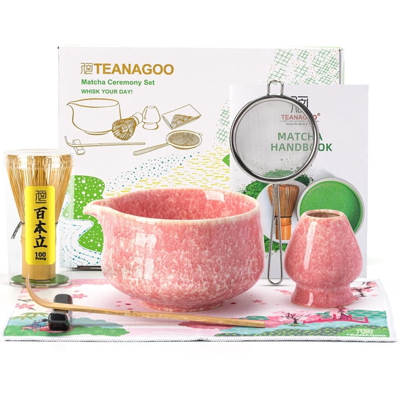 Set de batidores para matcha TEANAGOO, 7 unidades, cerámica rosa, 510 ml