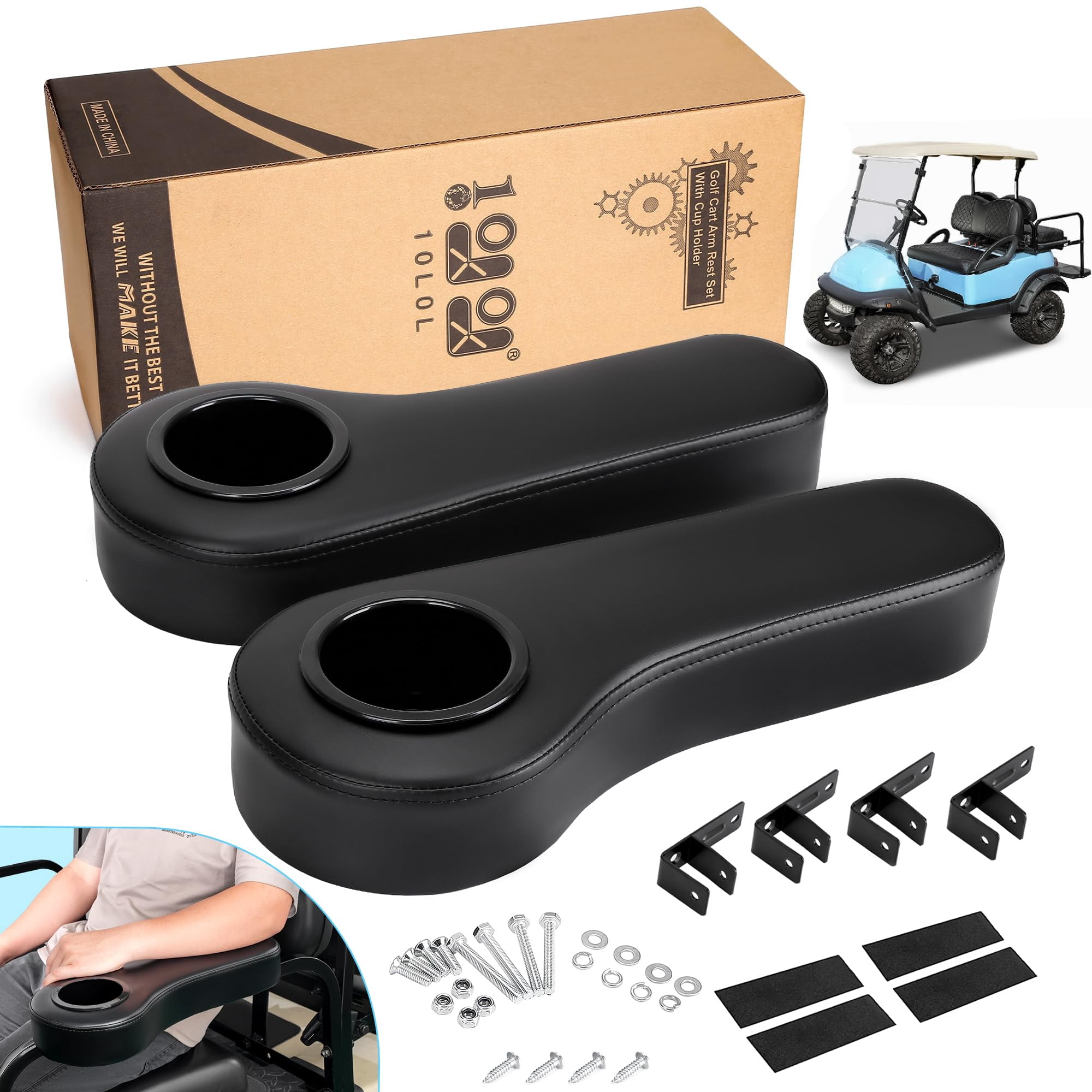 10l0l - Kit De Asiento Trasero Para Carrito De Golf, Juego De Reposabrazos De 10 Litros Con Portavasos