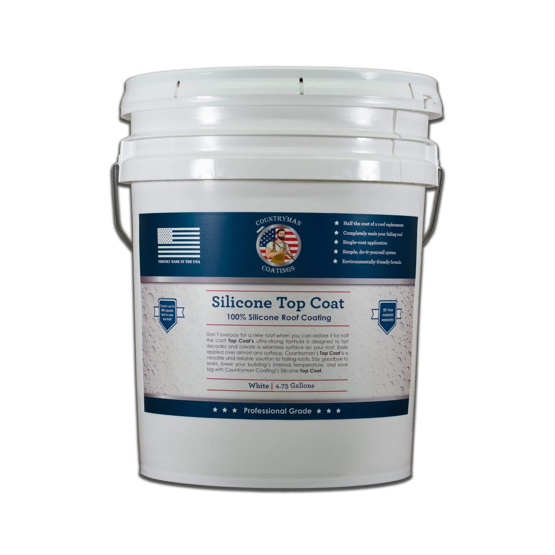 Revestimiento De Techo Countryman Coatings De Silicona, 4.75 Galones, Blanco