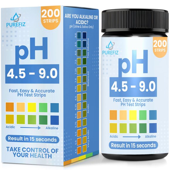 Tiras de prueba de pH PUREFIZ para orina y saliva 200 tiras 4.5-9.0