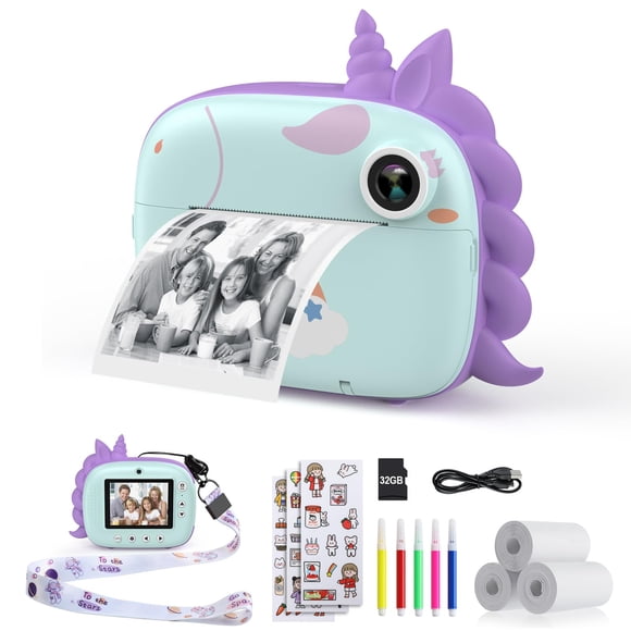 Cámara infantil con impresión instantánea HiMont con papel de impresión y tarjeta de 32 GB