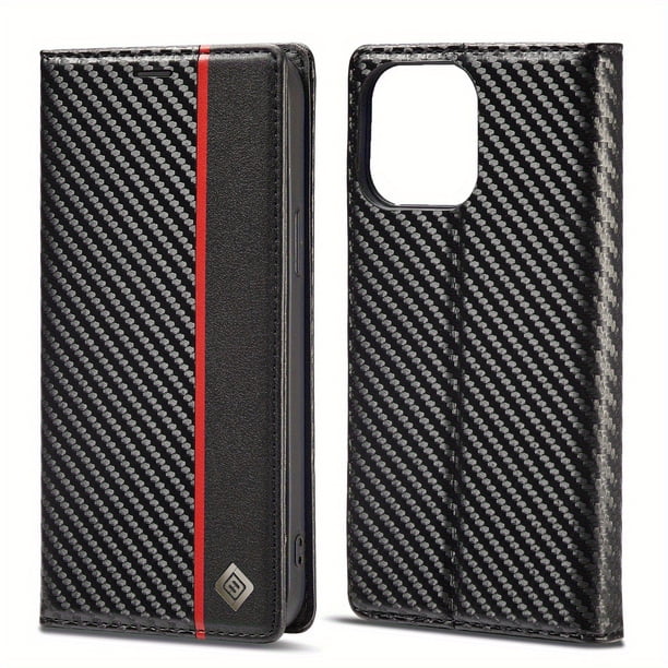Premium Carbon Fiber Faux Leather Flip Wallet Anti-Shatter Flip Card Phone Case For IPhone 15 Plus 14/13/12/11 Pro Max XS Max XR 12/13 Mini 7/8 Plus SE Shockproof Protect Cover