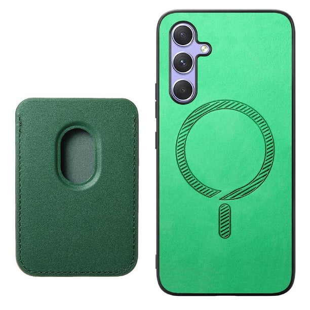 Funda de Cuero Magnética con Tarjetero para Samsung Galaxy A54 Cubierta Delgada Verde
