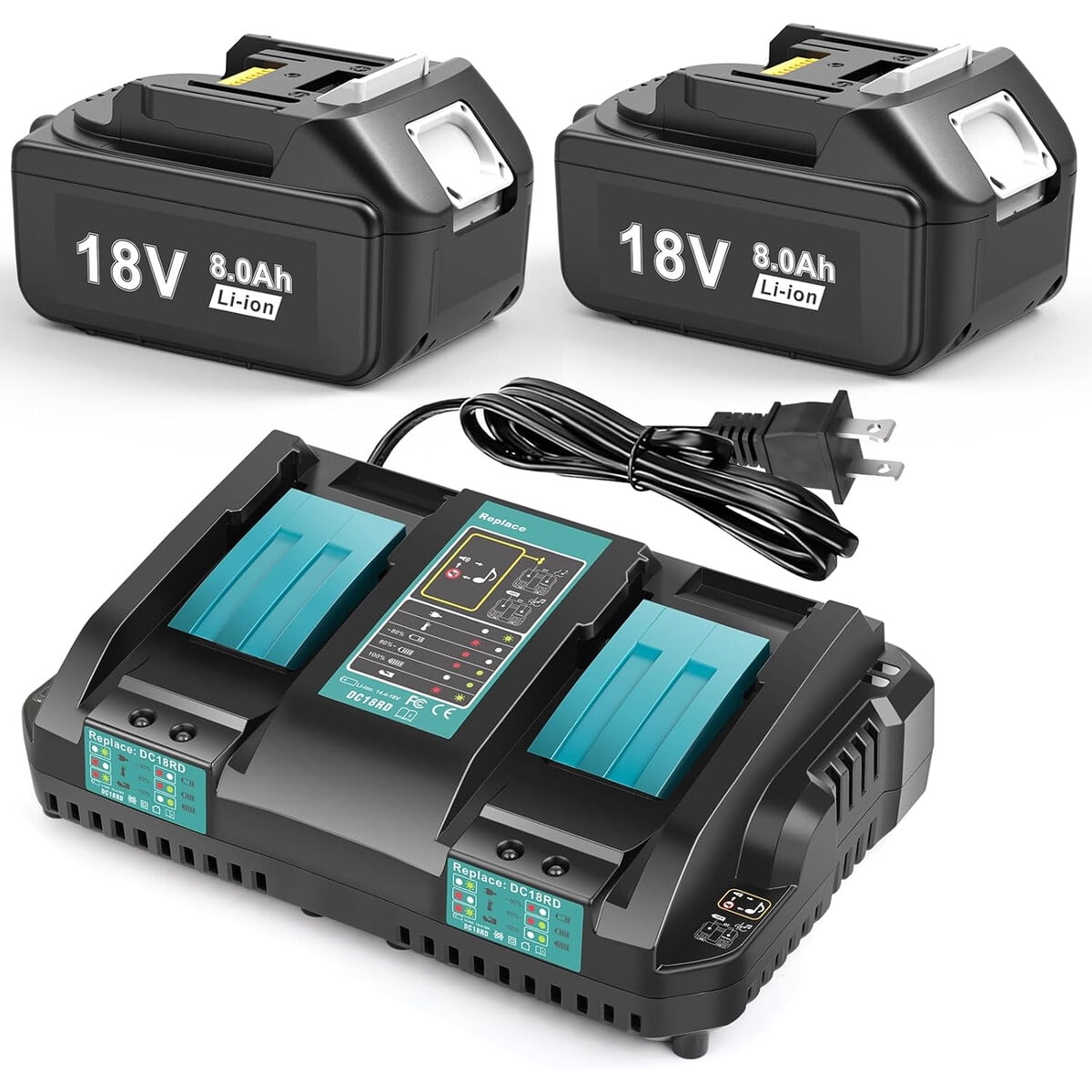 Batería Aryee 18v 8.0ah Y Cargador Repuesto Makita Bl1860