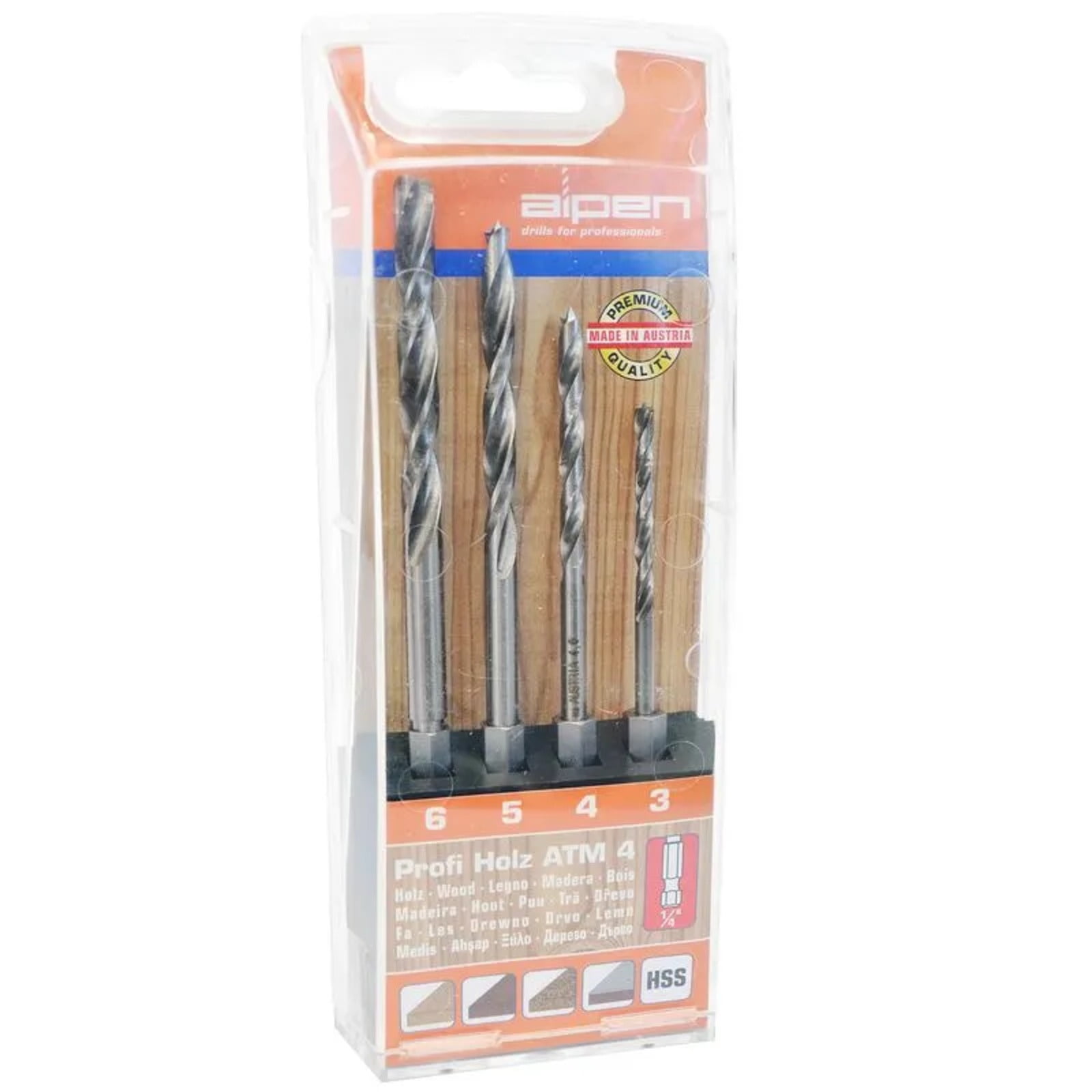 Alpen - Set Brocas (4) Madera Holz Toma Hex Atm4