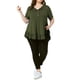 thumbnail image 2 of Blusas con Volantes y Mangas Cortas con Botones en el Cuello en V para Mujer de Talla Grande de Agnes Orinda, Talla 1X, Verde Militar, 2 of 6