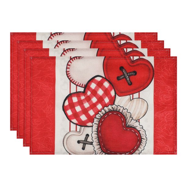 Juego de 6 Manteles Love Hearts, Felices Día de San Valentín Manteles de Mesa de Comedor, Decoración de Vacaciones de Aniversario de Boda Rojo Floral 45*30cm