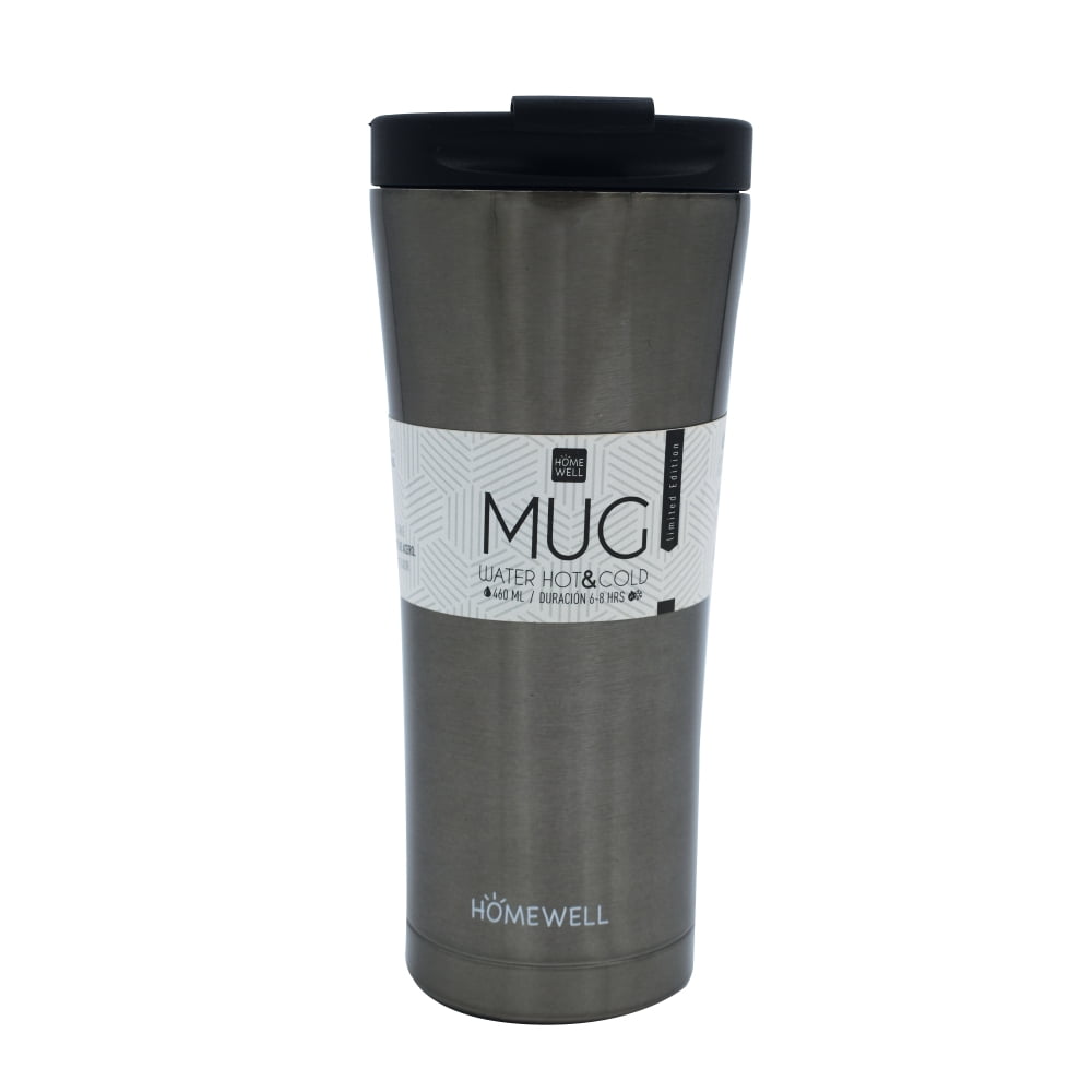 Homewell - Mug Plateado Termino Acero Inoxidable 500ml