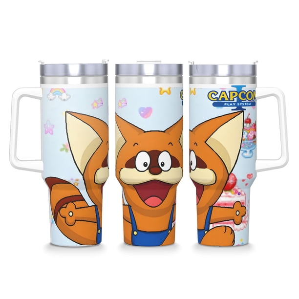 Pokonyan Vaso aislado de acero inoxidable con asa, diseño temático, regalo para familia, amigos y fans; incluye pajita y encaja en el portavasos estándar, 40 oz
