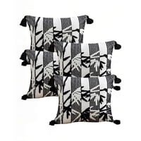Genérico - Juego De 4 Fundas De Cojin 45Cmx45Cm Blanco Con Negro