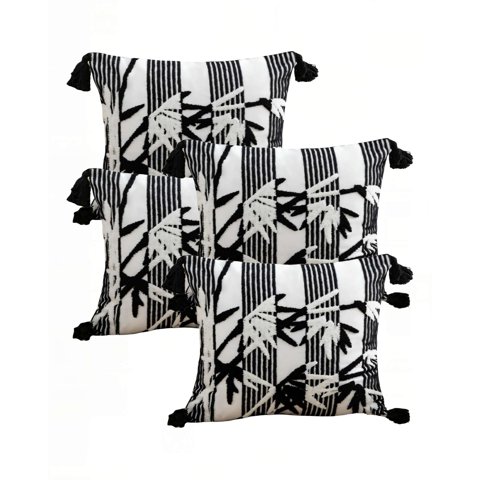 Genérico - Juego De 4 Fundas De Cojin 45Cmx45Cm Blanco Con Negro