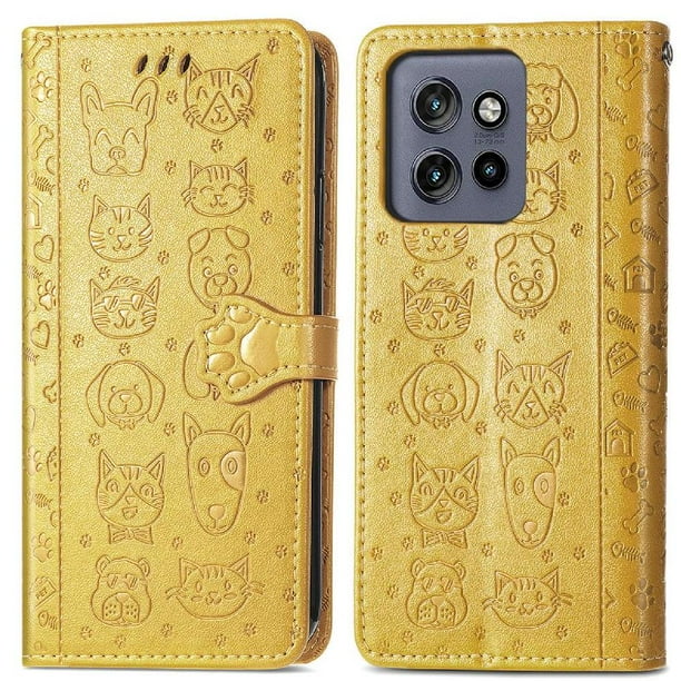 Funda Cartera FOXDOCK para Motorola Edge 50 Neo , Flip PU con Relieve de Gatos y Perros, Tarjetero y Soporte
