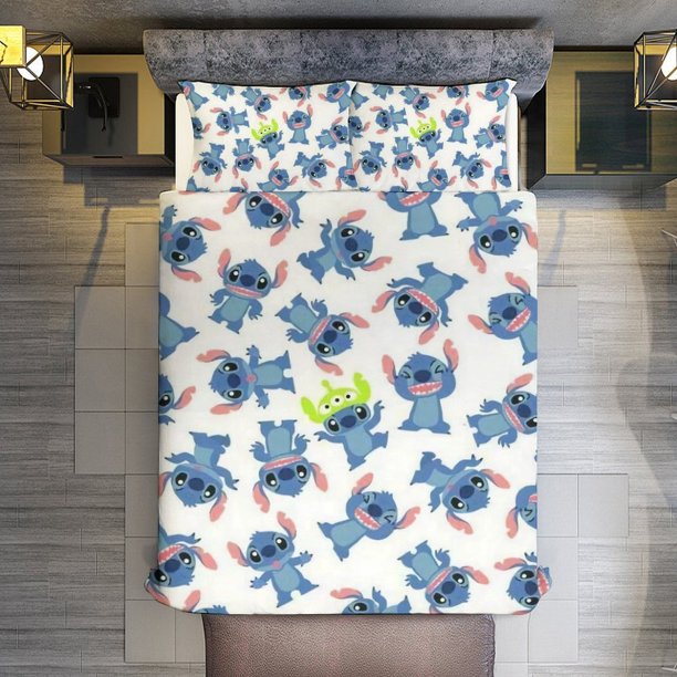 Cartoon Stitch 3 Pieces Duvet Cover Set Full Size Super Soft Fade Resistant Microfiber