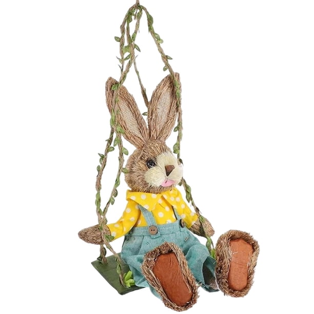 Adorno De Conejo De Paja, Estatua De Conejito De Pascua, Bonita Para Patio, Casa De Campo, Jardín, Mujer