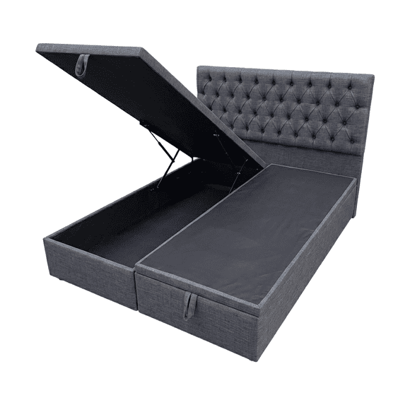 Cama Baúl 2 Plazas Lino Gris Oscuro 150x190 Base Dividida con Respaldo Tapizado