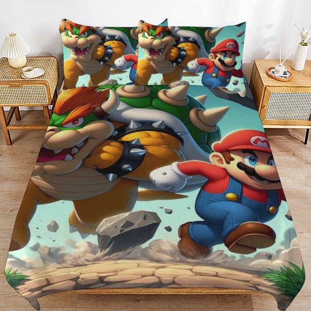 Super Mario 3-Piece Comforter Set for Bedroom Super Mario Bedding Set for Kids Adults Soft Microfiber Duvet Cover Set with Zipper Closure