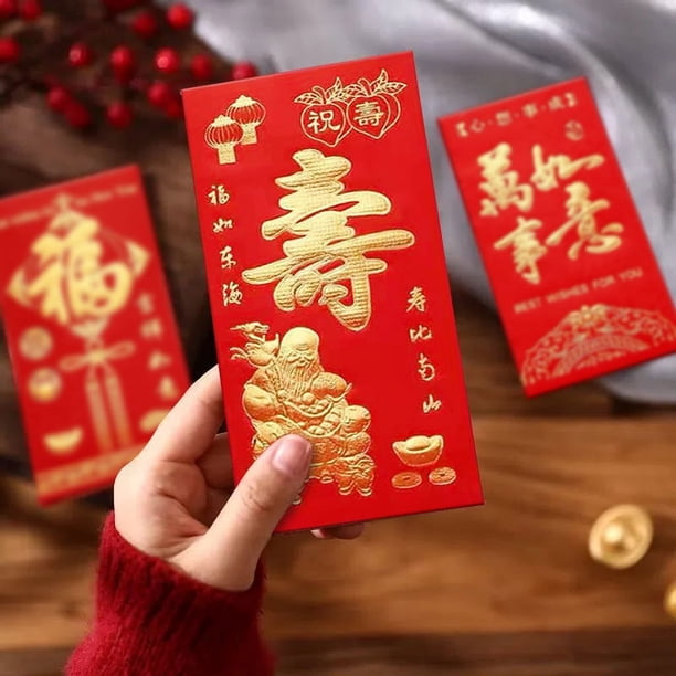 6pcs/Set Longevity Blessing Chinese Red Pocket - Creative Red Envelopes For Blessing Supplies, Thickened Hard Paper