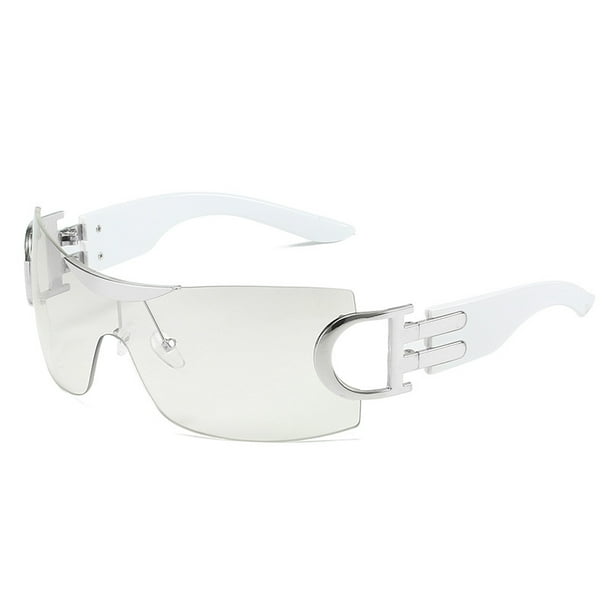 Trendy Rimless Y2K Sunglasses for Women and Men - Futuristic Oversized Frameless Sun Glasses with Shield Shades