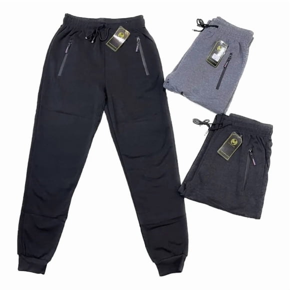 Pack 3 Pantalones Buzo Hombre Algodón. Forrado Polar Lineas