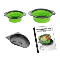 Xusx111 - 3 Paquetes Plegables Con Base Autodrenante, Filtros De Alimentos De Silicona Sobre El Borde Del Fregadero, Tamaños Pequeños/Medianos/Grandes, Anidación Para Fácil Almacenamiento Compacto Verde/Gris