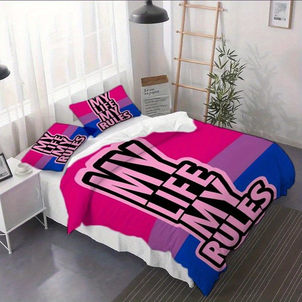 3pcs MY LIFE MY RULES Duvet Cover Set - Soft And Breathable Bedding Decor Suitable for Teenage Home Decoration