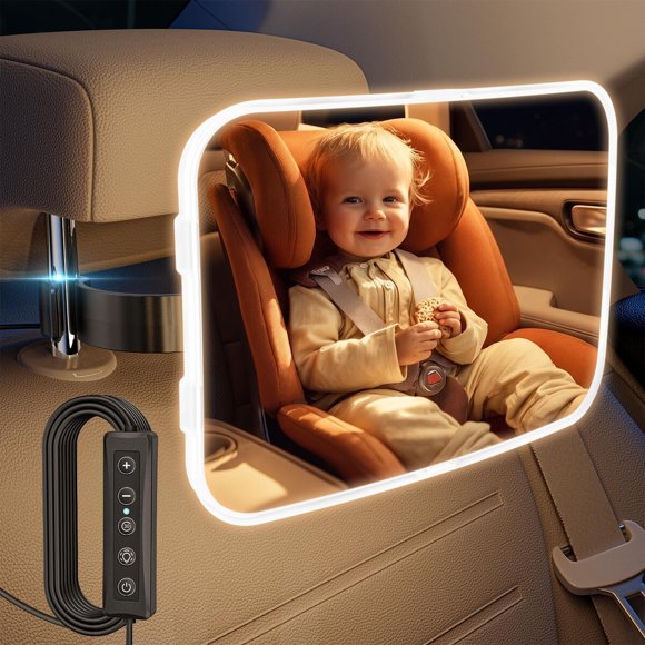 Baby Car Mirror for Rear-Facing Car Seat with Light, USB Powered