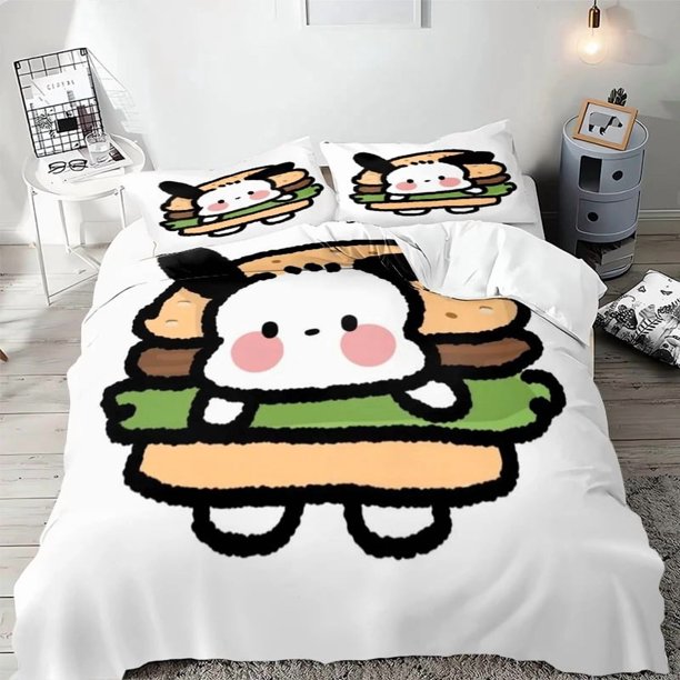 v2973 Bed Sheets Cute Pochacco Bedding Set, Cartoon Fashion Print Duvet Cover Pillow Cover, Home Bedroom comforter sets, Gifts for Kids and Adult 3-Piece Bedding Set (1 Duvet Cover + 2 Pillow Shams) B
