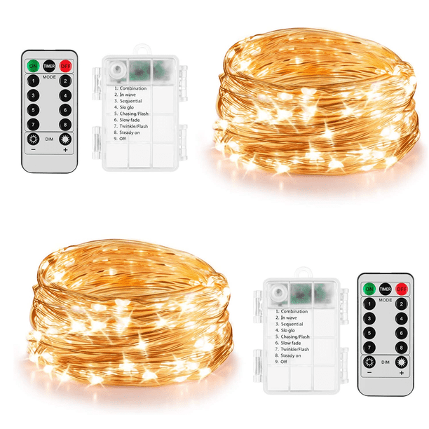 Guirnalda de luces LED de 5 m y 50 luces LED a pilas para decoración navideña, de jardín y dormitorio (control remoto)