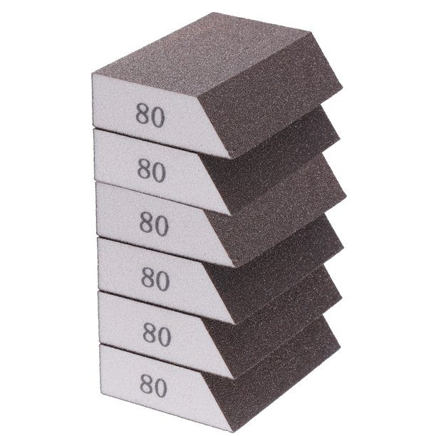 Uxcell 6pcs Bloques de Esponja de Lijado 80# (180-220 Grit) Esponja de Lijado con Borde Angulado 4"x2.8"x1", Bloque de Lijado de Espuma Lavable y Reutilizable para Pulir Cocina Metal Madera Yeso Hogar