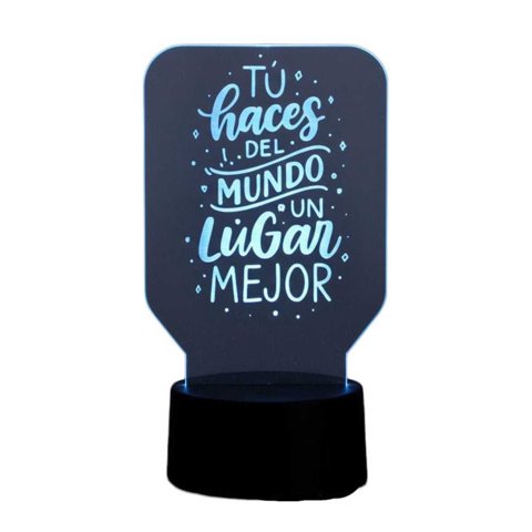 Lampara Ilusion 3D Frase: Tu Haces Del Mundo... De 7 Colores, Base Touch