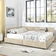 thumbnail image 3 of Queen Size Storage Upholstered Tufted Bed Frame, Sofa Bed Frame with Comfortable Backrest and Armrests, Queen Size Bed for Bedroom, Living Room,Velvet, BEIGE(85.5''*64.5''*29.5''), 3 of 3
