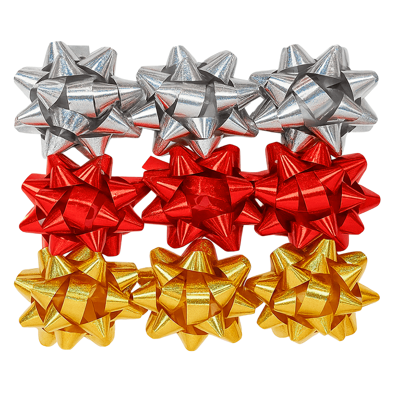 Wakeshome - Pack 9 Lazos Decorativos Para Regalos De Navidad 6,2cm Rojo-dorado-plata