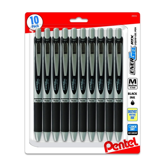 Bolígrafo Pentel Energel Deluxe RTX retráctil de 0,7 mm, 10 unidades, color negro