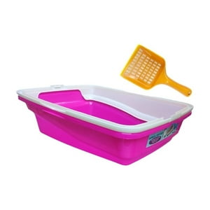 Pets & Friends - Arenero Ó Bandeja Sanitaria Con Borde + Pala Para Gatos Rosa