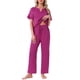 thumbnail image 1 of INSPIRE CHIC Pijamas de Satén para Mujer Camiseta de Manga Corta de Seda con Cuello en V y Pantalón Largo Conjunto de Ropa de Dormir Suave XL Rosa Fucsia, 1 of 6