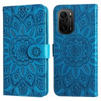 Funda Tipo Cartera Foxdock Para Xiaomi Poco F3 , Diseño Girasol En Relieve, Cuero Pu, Cierre Magnético, Soporte Y Tarjetero